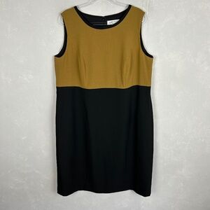 Kasper size 18W sheath midi dress black brown colorblock sleeveless career wear